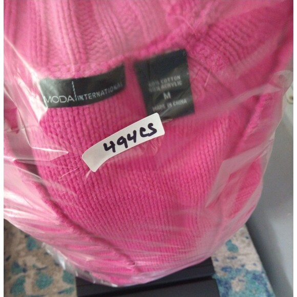 VTG Moda Intl Sweater size Med PINK Med Cable Fisherman Cardigan chore pockets - Picture 13 of 13